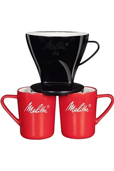 tasse et mugs melitta kit de filtration manuelle, 1 porte-filtre de taille 1x4, 2 mugs en porcelaine (290 ml), 5 filtres a café 1x4, pour over, noir
