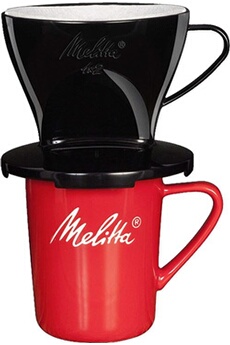 tasse et mugs melitta kit de filtration manuelle, 1 porte-filtre de taille 1x2, 1 mug en porcelaine (290 ml), 5 filtres a café 1x2, pour over, noir