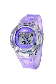 montre à quartz generique montre femme lcd -imperméable fille numérique chronomètre caoutchouc poignet violet