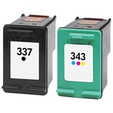 Pack 2 cartouches d'encre N° 337 XL Noir et N° 343 XL Couleur Grande Capacité pour imprimante HP Officejet 6310