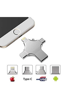 Clé USB iPhone, Cle USB 64 Go pour iphone iPadExtension USB Métal Argenté USB 2.04 in 1 Flash Drive pour iPhone/ iPad/ iPod/ And