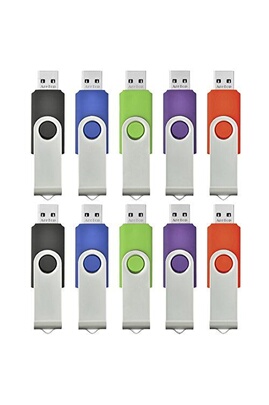 2 Go Lot de 10 Clés USB 2.0 Pivotant Stockage Mémoire Flash Drive Lecteur  USB Plier Couleur Mixte(Vert/Rouge/Noir/Bleu/Violet) (2GB*
