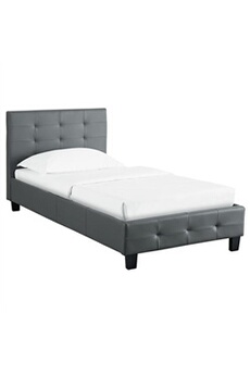 lit simple reve, 90 x 190 cm, capitonné avec sommier, revêtement synthétique gris