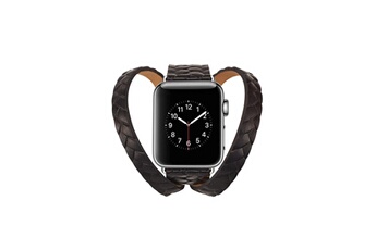 Prixwhaou Accessoires Montres / Bracelets connectés Bracelet de montre en cuir-bracelet cuir grain supérieur à double cercle gaufrage avec boucle acier inoxydable pour apple watch série 3 & 2 1 38mm (noir)