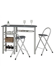 table haute idimex ensemble table haute de bar et 2 chaises style, gris mat