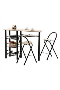 table haute idimex ensemble table haute de bar et 2 chaises style, décor chêne sonoma et métal noir