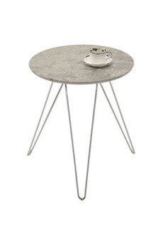 table d'appoint benno, avec pieds en épingle métal chromé et décor béton gris