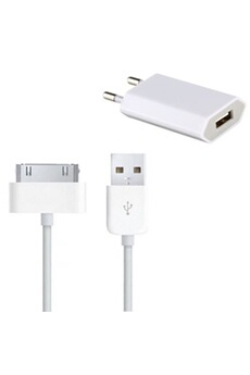 Cable USB + Chargeur Secteur Blanc pour Apple iPhone 4 / 4S / 3G / 3GS - Cable Chargeur Port USB Data Chargeur Synchronisation Transfert Donnees