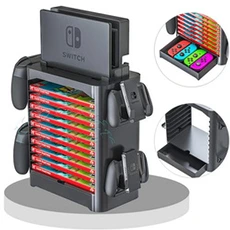 Manette GENERIQUE GAMESTOWER Support pour Nintendo Switch / support pour 10 jeux, 4 manettes Pro et console / compartiment supplémentaire pour câbles et manette de jeu