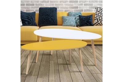 Table Basse Idmarket Lot De 2 Tables Basses Gigognes Laquees Jaune