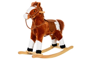 Jouet à bascule HOMCOM Cheval à bascule cheval de cowboy effet sonore selle rênes marron blanc