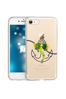 Coque Iphone 7 8 ancre fleur tropical transparente