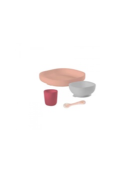 Coffret repas bébé Beaba Set vaisselle silicone 4 pièces pink