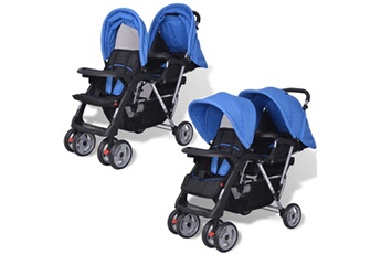 Porte-Bébés GENERIQUE Icaverne - poussettes pour bébés moderne poussette à deux places acier bleu et noir