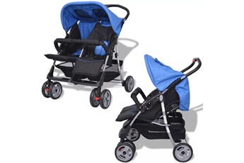 Porte-Bébés GENERIQUE Icaverne - poussettes pour bébés distingué poussette à deux places acier bleu et noir