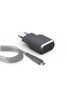 Chargeur pour téléphone mobile Force Power Pack Chargeur secteur Fast & Smart + câble Micro USB renforcé 1.2m Gris