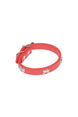 Collier harnais et laisse pour petits animaux Love story collier avec charms os en simili cuir 30*1.3cm - rouge