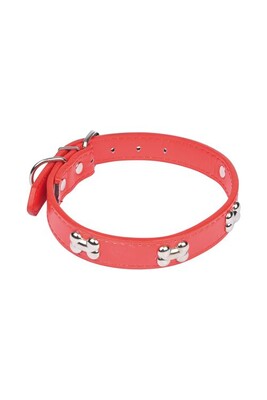 Collier harnais et laisse pour petits animaux Love story collier avec charms os en simili cuir 45*2cm - rouge