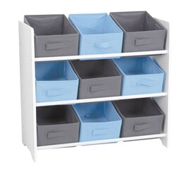 Meuble De Rangement Enfant 3 Niches + 4 Paniers - Bleu Garçon, 62 X 96 Cm - Idéal Pour Jouets Et Peluches