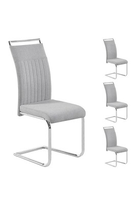 Chaise Idimex Lot de 4 chaises de salle à manger ou cuisine ERICA avec assise rembourrée poignée et piètement chromé, revêtement tissu gris clair