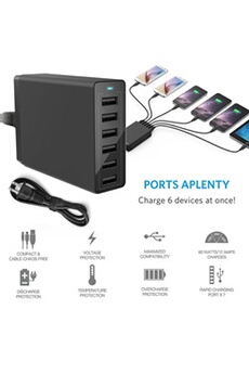 Chargeur pour téléphone mobile Non renseigné Multi Port USB Charger 12A 60W Rapid Charging Station Desktop Travel Hub