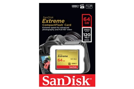 Cartes CompactFlash Sandisk Sandisk extreme compact flash cf 64go carte mémoire 64go 120 mo/s 800x