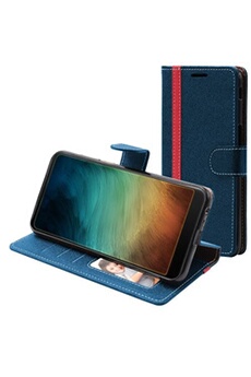 - Coque Samsung S10e Galaxy Etui PU Cuir Housse Portefeuille Porte-Cartes Support Stand, Bleu Foncé / Rouge [Dimensions PRECISES Smartphone : 142.2 x