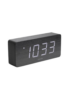 réveil karlsson - horloge réveil en bois square - h. 9 cm - noir - square