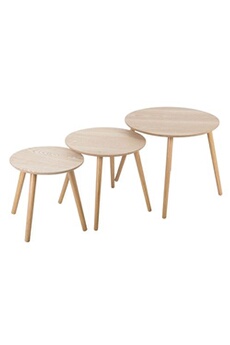 3 tables d'appoint bois rondes mileo - marron - design - mileo