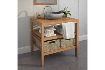 Meuble Salle De Bain Generique Meubles Lavabos Gamme Rome Meuble De Salle De Bain Avec 2 Paniers Teck Massif 74x45x75 Cm Darty