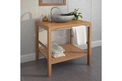 Meuble Salle De Bain Vidaxl Armoire De Toilette Teck Solide Et Lavabo En Pierre De Riviere Darty