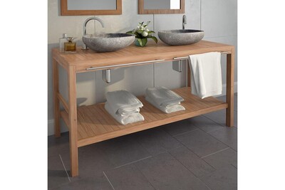 Meuble Salle De Bain Vidaxl Meuble Lavabo De Salle De Bains Teck Massif 132x45x75cm Darty