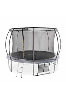 Trampoline rond Ø 370cm gris - Saturne Inner XXL - trampoline de jardin avec filet de protection intérieur échelle bâche filet pour chaussures et kit