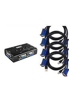 Hub USB Kalea-Informatique Boitier de partage KVM Switch pour 4 PC. Ecran VGA, clavier et souris USB, avec cordons KVM fournis