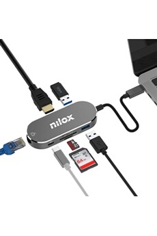 Décodeur TNT Nilox Adaptateur Universel USB-C Multifonction HDMI/Lecteur SD/Micro SD USB/LAN Charge PD [Classe énergétique A+]