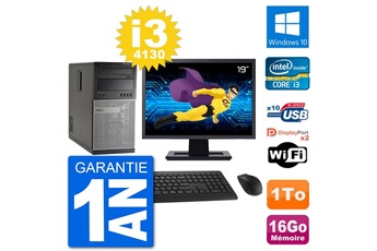 PC De Bureau Dell PC Tour Dell 7020 Ecran 19" Intel I3-4130 Ram 16Go Disque 1To Windows 10 WiFi