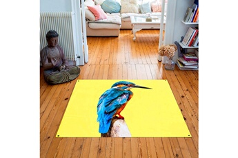 Tapis pour enfant Artpilo Tapis carré velours antidérapant imprimé animaux little blue bird - 135 x 135 cm
