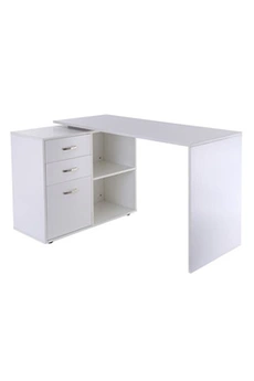 bureau d'angle homcom bureau d'angle bureau droit modulable 2 en 1 bureau informatique tiroirs x 3 + 2 niches mdf blanc