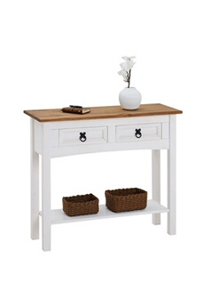 console idimex table console campo table d'appoint rectangulaire en pin massif blanc et brun avec 2 tiroirs et 1 étagère, meuble d'entrée en bois