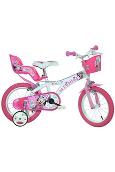 Vélo enfant Dino Disney Minnie Mouse Vélo Fille 14 pouces 24 cm Fille Frein à serrer Blanc/Rose