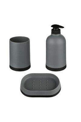 Porte savon et distributeur B Basic & Co - Set de 3 Accessoires de Salle de Bain Strip Gris