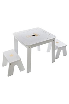 ensemble table et chaises atmosphera ensemble table + 2 tabourets enfant blanc doré dream