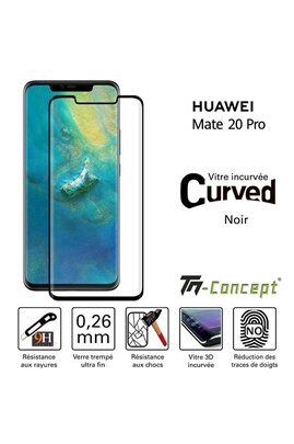 Protection d'écran pour smartphone TM Concept Verre trempé 3D incurvé Huawei  Mate 20 Pro - Noir