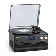 Oakland Chaîne HiFi rétro - radio DAB DAB+/FM - lecteur CD K7 Bluetooth & platine vinyle - noir