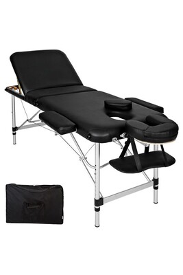 Table de massage Tectake Table de massage Pliante 3 Zones Aluminium Portable + Housse - noir