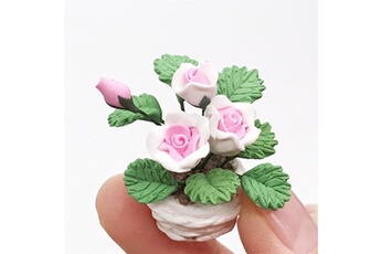 Maquette GENERIQUE Mini maison de poupée miniature plante verte fleur en pot accessoire de jardin féerique rose