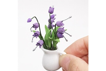 Maquette GENERIQUE Mini maison de poupée miniature plante verte fleur en pot accessoire de jardin féerique mauve