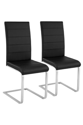 Chaise Tectake 2 Chaises de Salle à Manger BETTINA Rembourrées Pieds en métal Argentés Design Moderne - noir