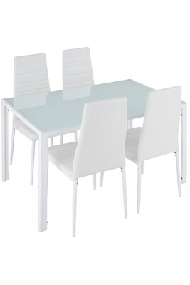Table à manger Tectake Ensemble table + 4 chaises - blanc