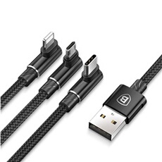 Triple Câble USB Vers Lightning USB-C Micro USB pour iPhone Samsung Xiaomi 1.2M Noir